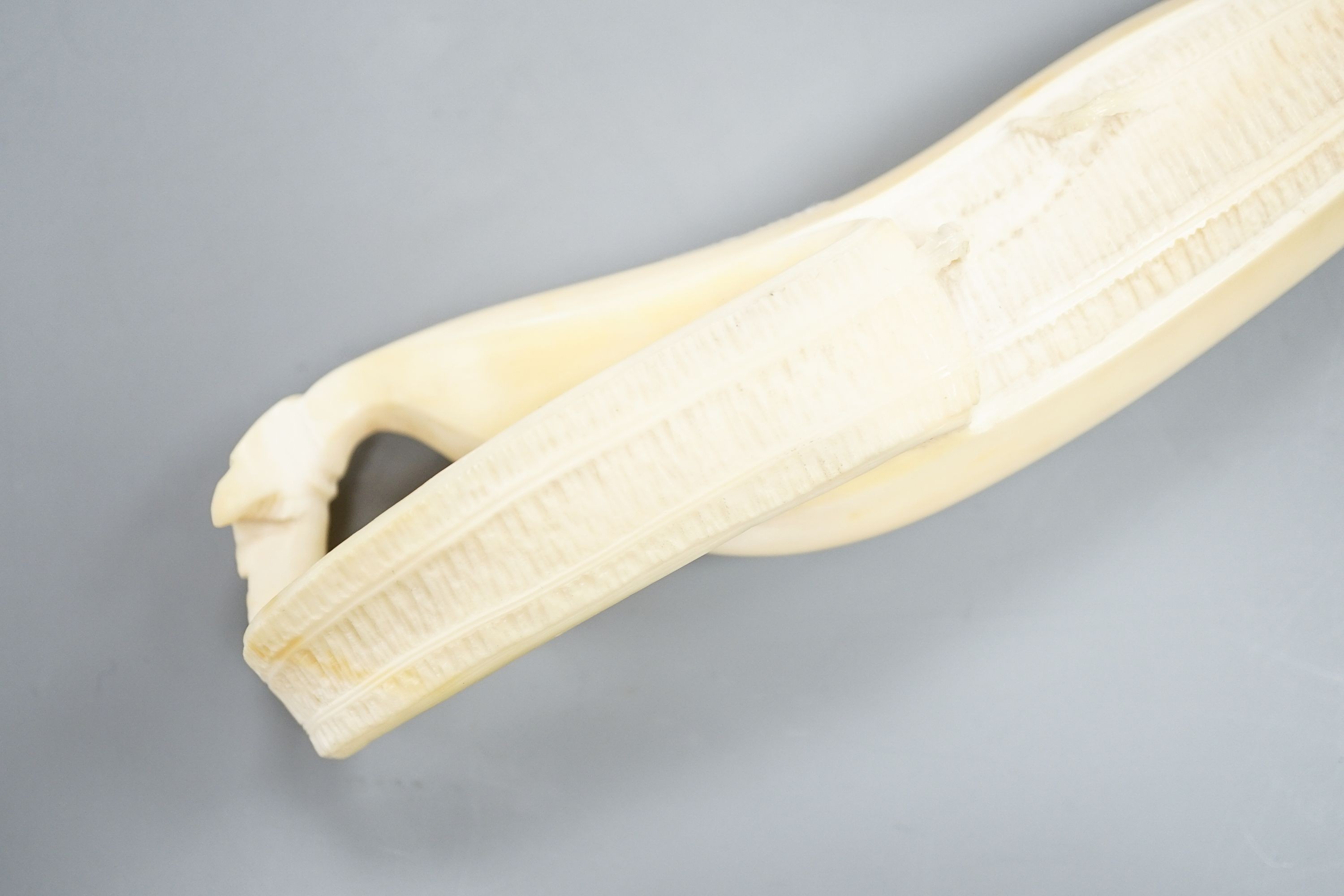 A Japanese carved ivory model of a partially peeled banana c.1900, 16cm